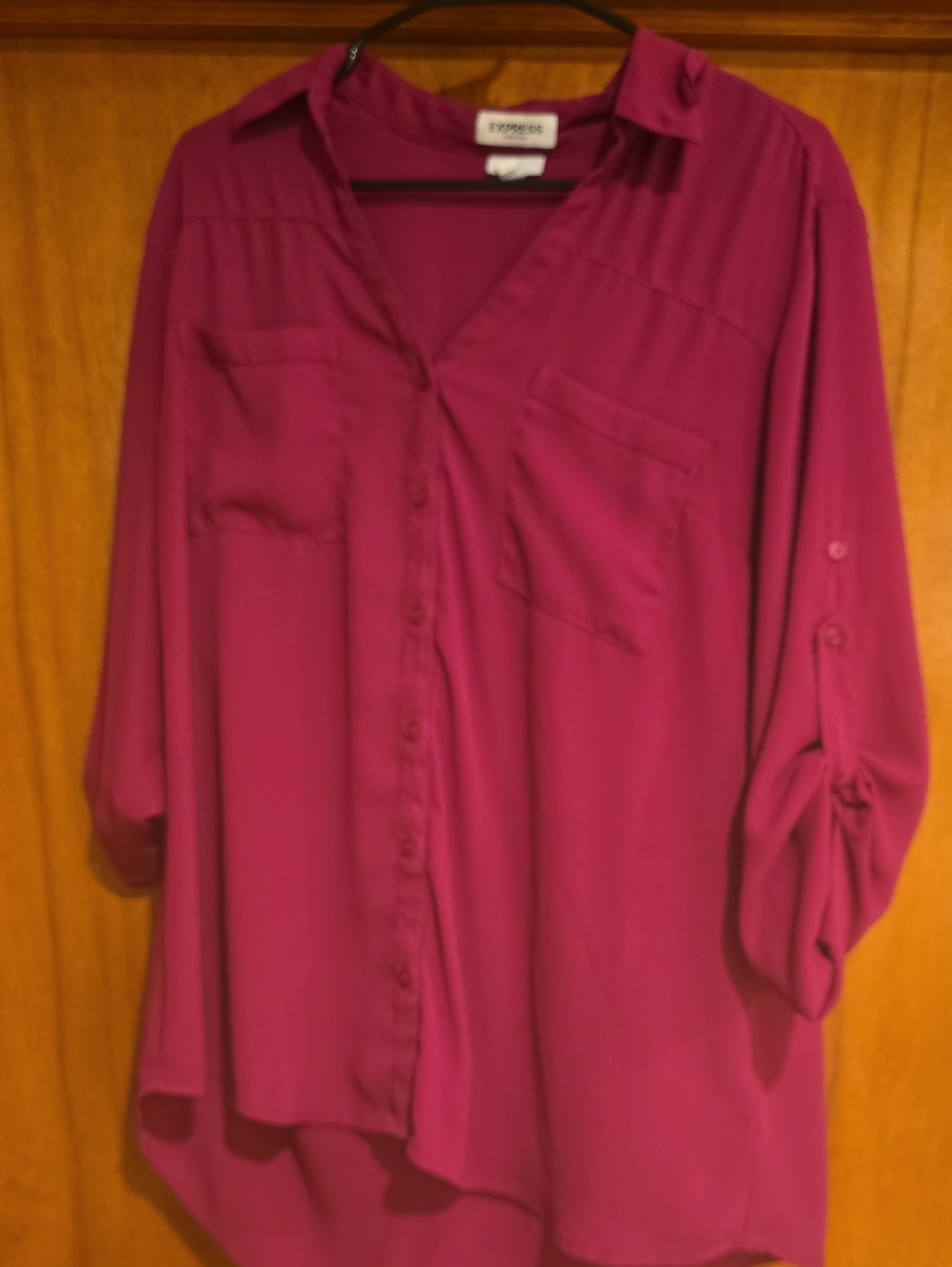 Express Women's Raspberry Roll-Tab Button Down Blouse